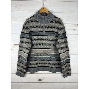 Sundance Sweater Mens XL Lambswool 1/4 Zip Pullover Geometric Fair Isle